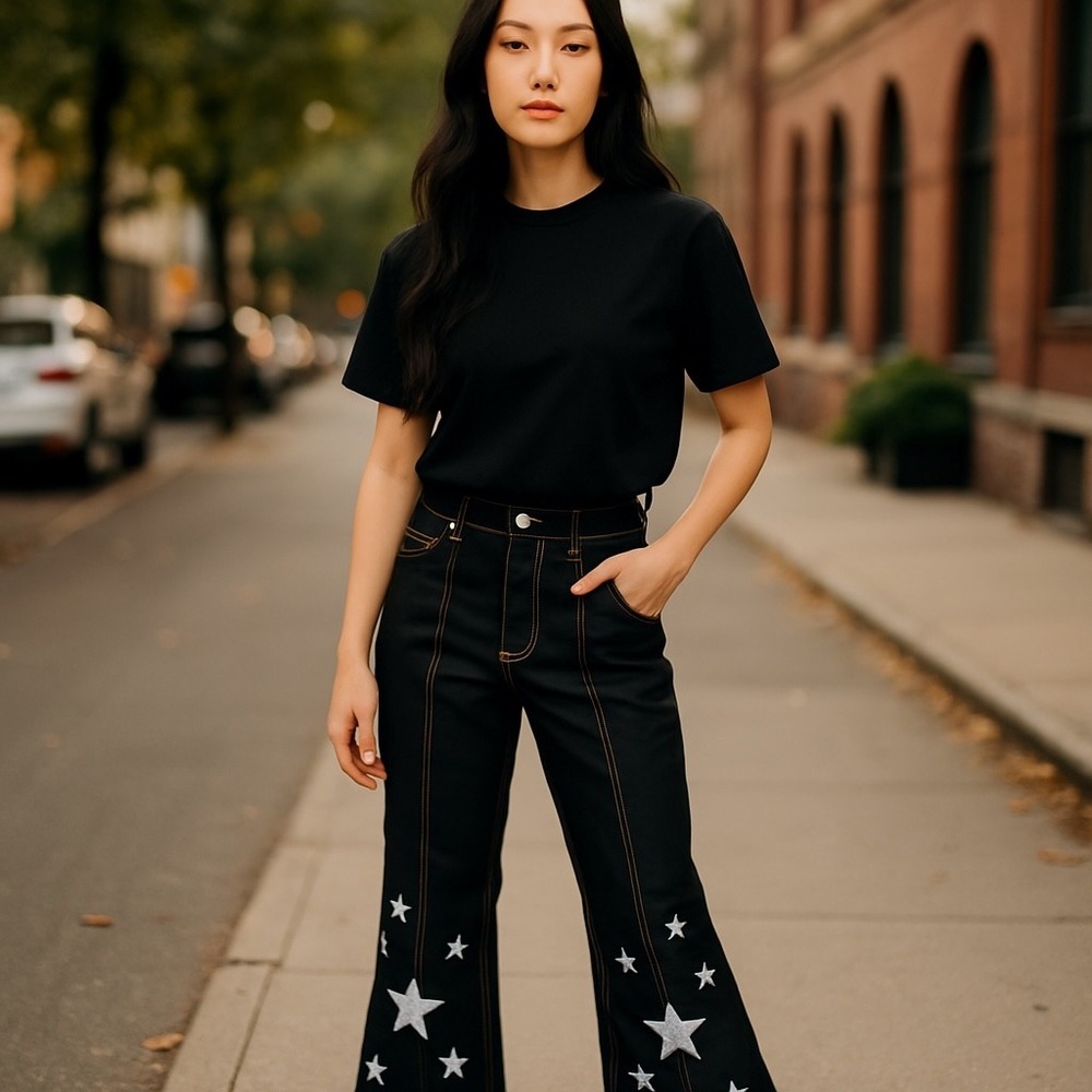 Unique Vintage Star Power‎ Flare Jeans Contrast Stitching 1X/16